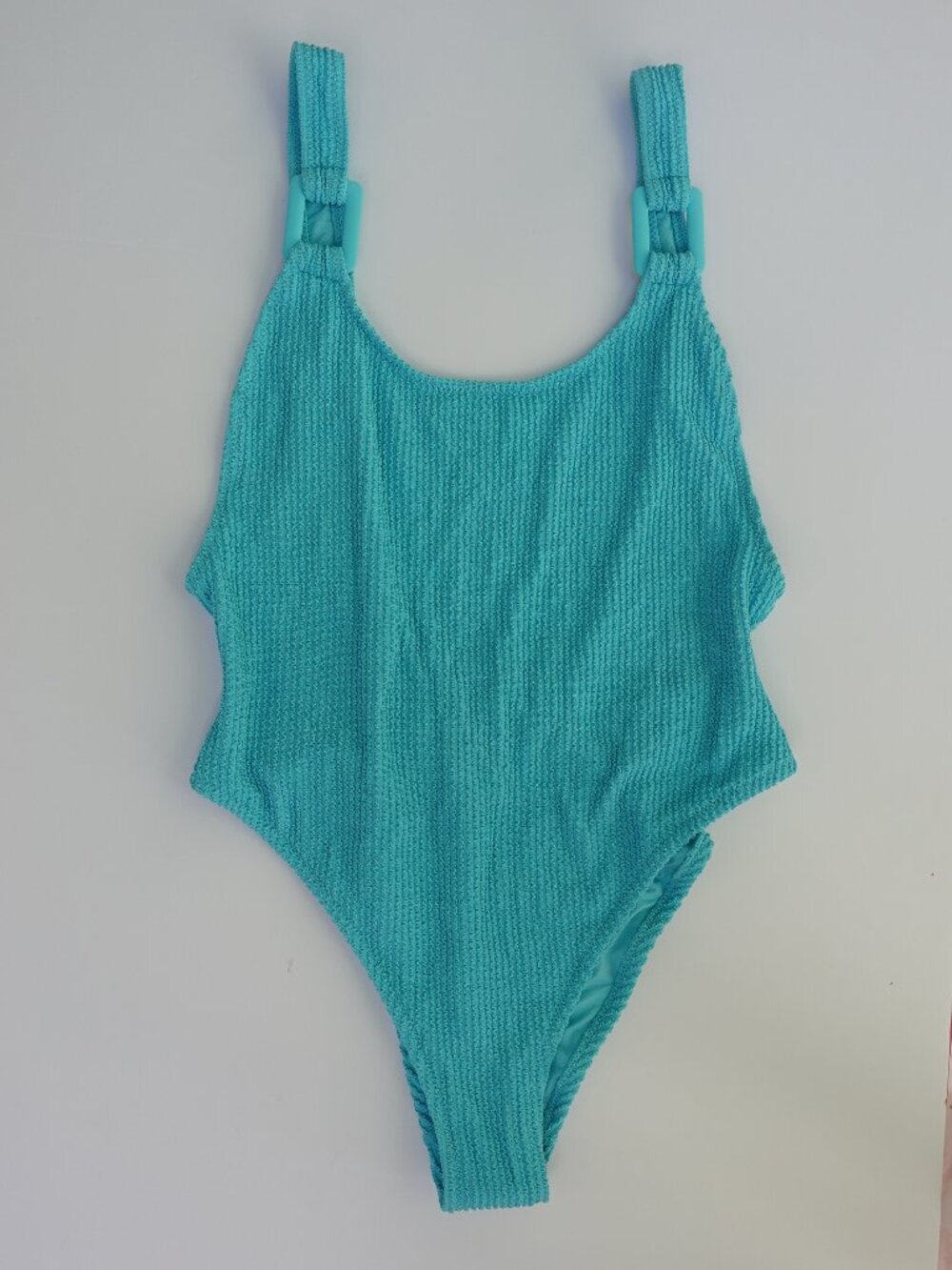 turquoise blue Aerie shimmer crinkle swimsuit features scoop neck one piece NWT